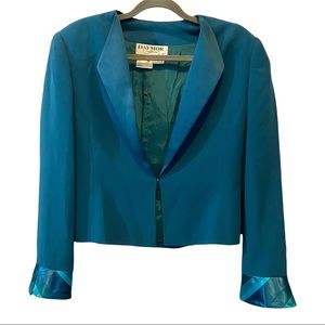 Vintage Daymor Couture teal blazer jacket silk sleeve cuffs size 10 EUC